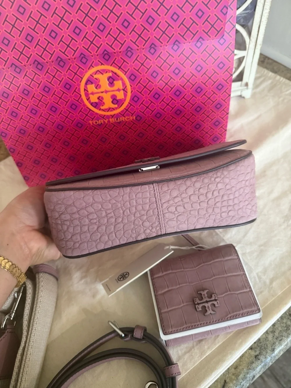 New Tory Burch THEA EMBOSSED SUEDE FLAP CROSSBODY